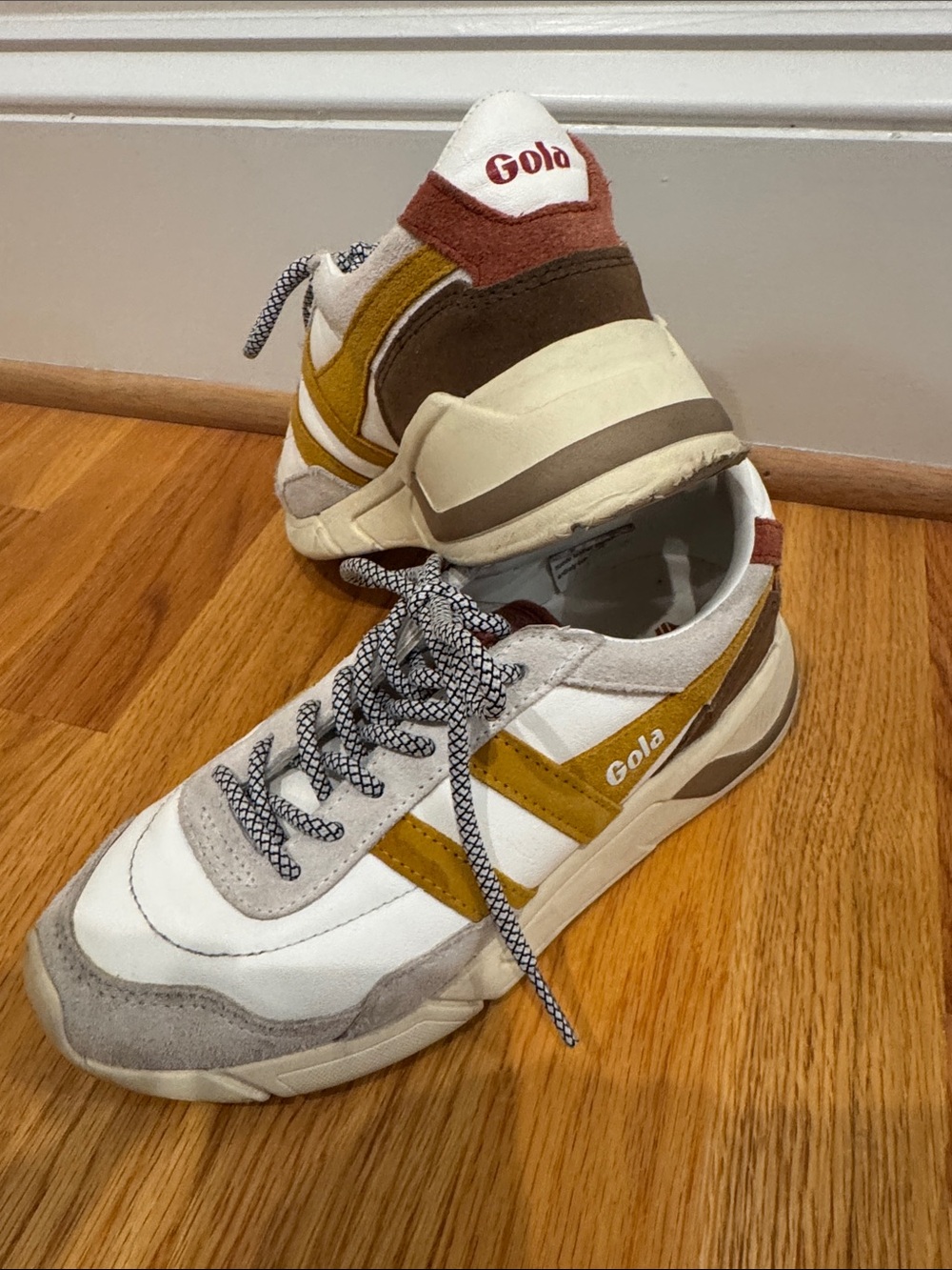 Gola Men's White Sneakers with Mustard & Brown Accents